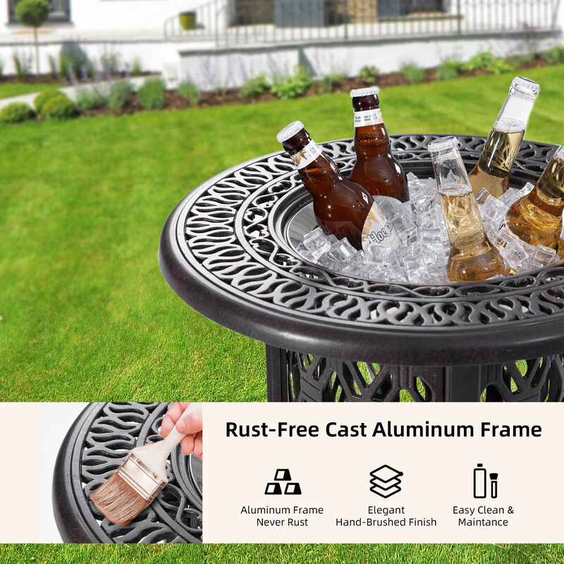 Mondawe Hand Brushed Bronze Cast Aluminum Food Grade 304 Stainless Steel Ice Bucket Pail Table Set