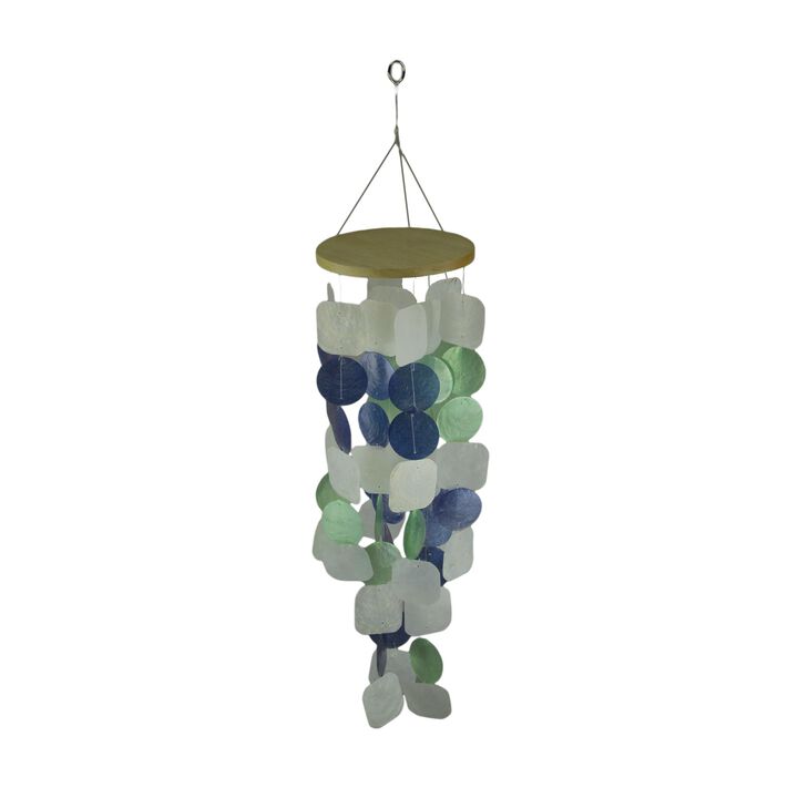 Blue Green And White Capiz Shell Mini Wind Chime Garden Patio Yard