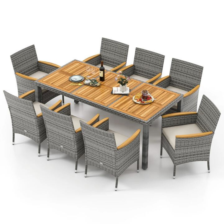 Mondawe 7-Piece Outdoor Dining Set,1 Acacia Table & 4 Gray PE Rattan Chairs With Washable Cushions