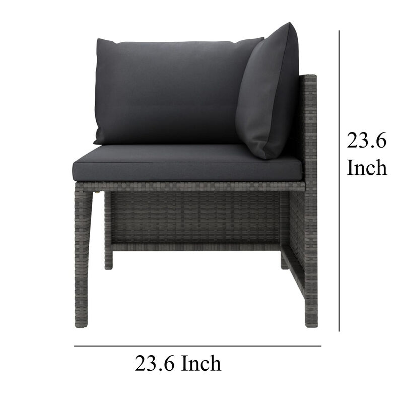 Ley 4pc Outdoor Modular Sofa Set, Dark Gray Polyester, Poly Rattan - Benzara image number 4