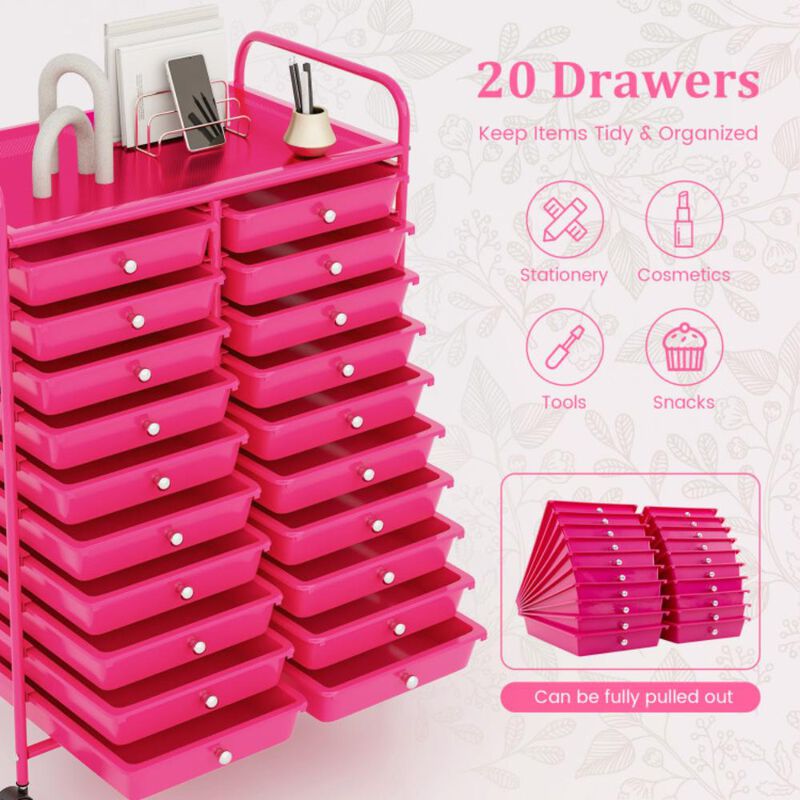 Hivvago 20 Drawers Rolling Storage Cart Studio Organizer