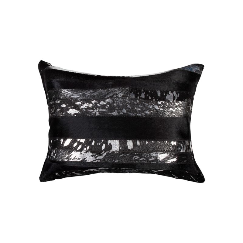 HomeRoots Set of Two 12" X 20" Black and Silver Striped Cowhide Lumbar Throw Pillows with Glitter image number 2
