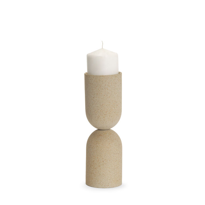 HomeRoots 11" Beige Metal Tabletop Pillar Candle Holder