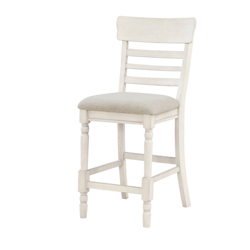 Will 26 Inch Counter Height Chair, Gray Polyester Upholstery, White, Set of 2 image number 4