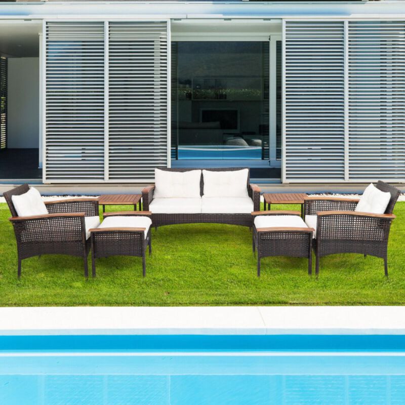 Hivvago 7 Pieces Patio Rattan Cushioned Conversation Furniture Set