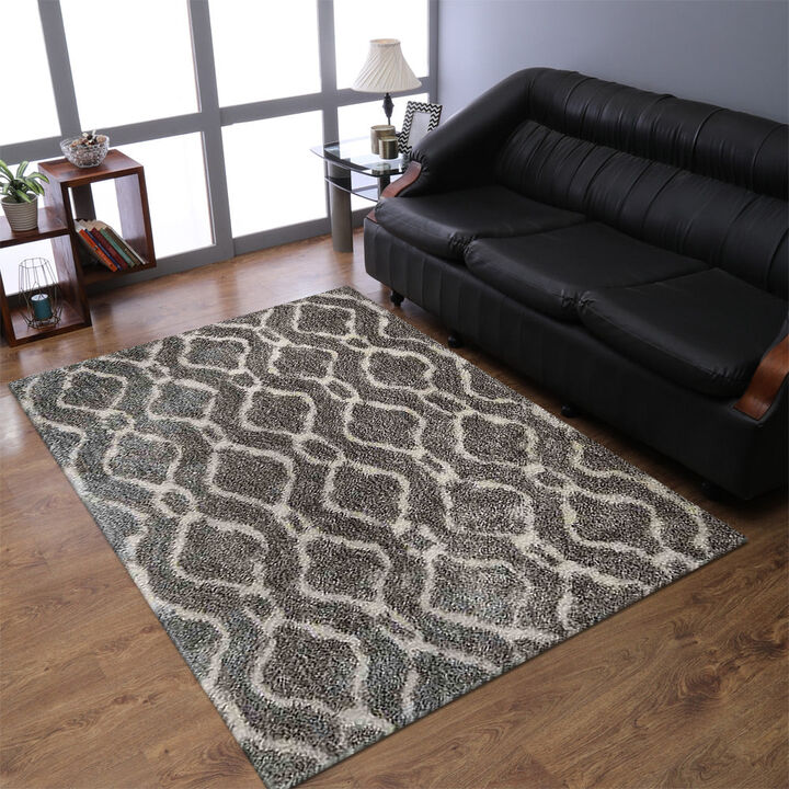 RUGSOTIC CARPETS HAND TUFTED SHAG POLYESTER ECO-FRIENDLY AREA RUGS  - Rectangle, Size, Geometric Modern Design, High Pile Thick Handmade Anti Skid Rugs for Living Room K00081