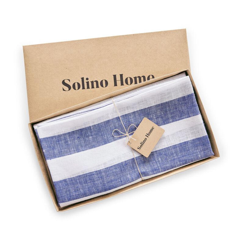 Solino Home 100% Pure Linen Round Tablecloth - Cabana Stripe