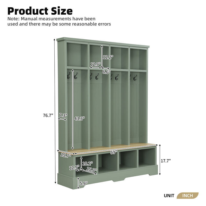 Merax Wide Hall Tree with 8 Hooks  Practical Entryway Bench with Open Compartments image number 8