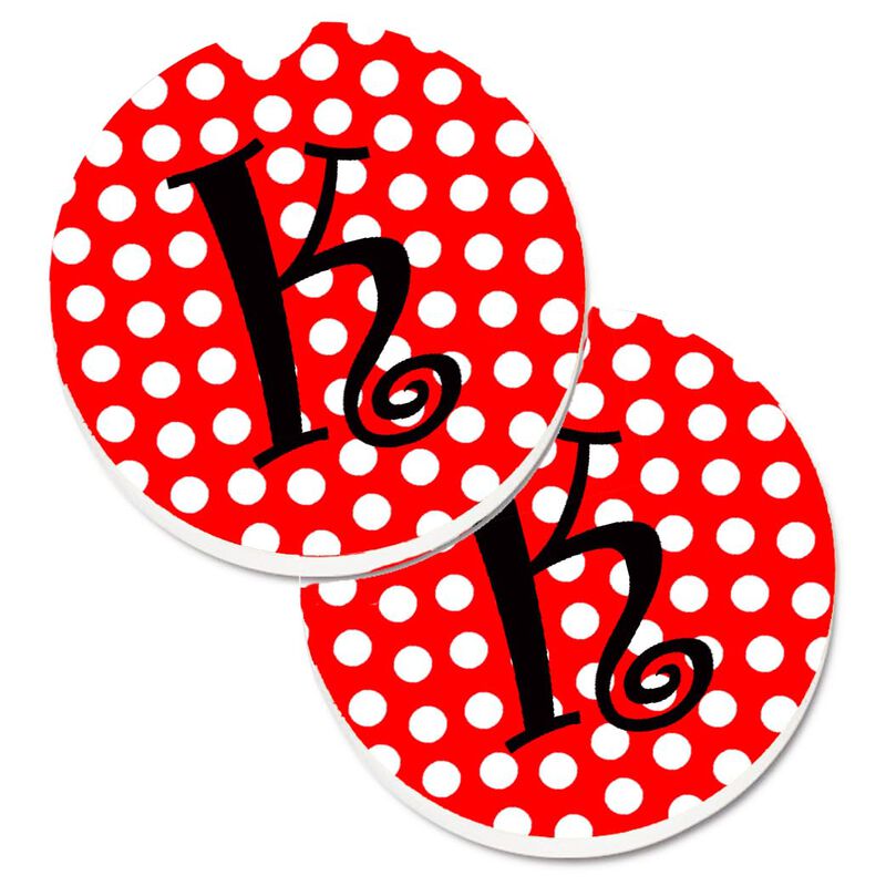 Caroline's Treasures Letter K Initial Monogram Red black Polka Dots Set of 2 Cup Holder Car Coasters CJ1012-KCARC, 2.56, Multicolor