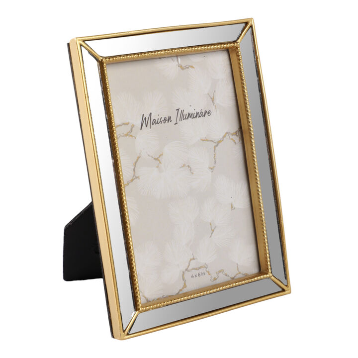 4x6 Resin Mirrored Beaded Border Photo Frame, Gold