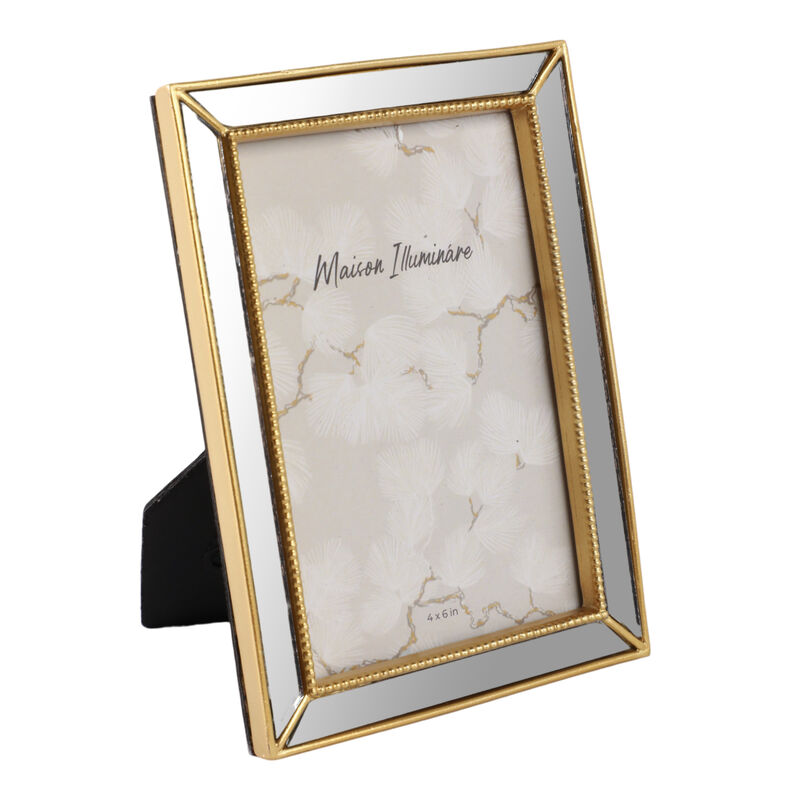 4x6 Resin Mirrored Beaded Border Photo Frame, Gold image number 1