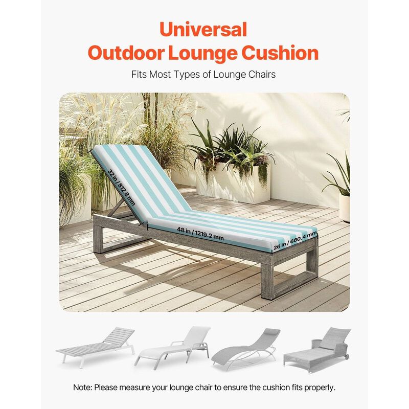 Set of 2 Outdoor Chaise Lounge Cushions, Waterproof & Fade-Resistant, Striped Design image number 7