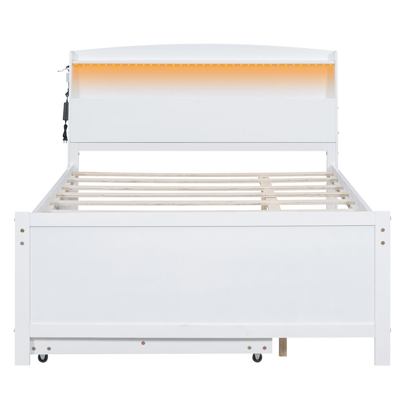 Merax White Platform Bed with LED Headboard, Trundle & Drawers image number 0