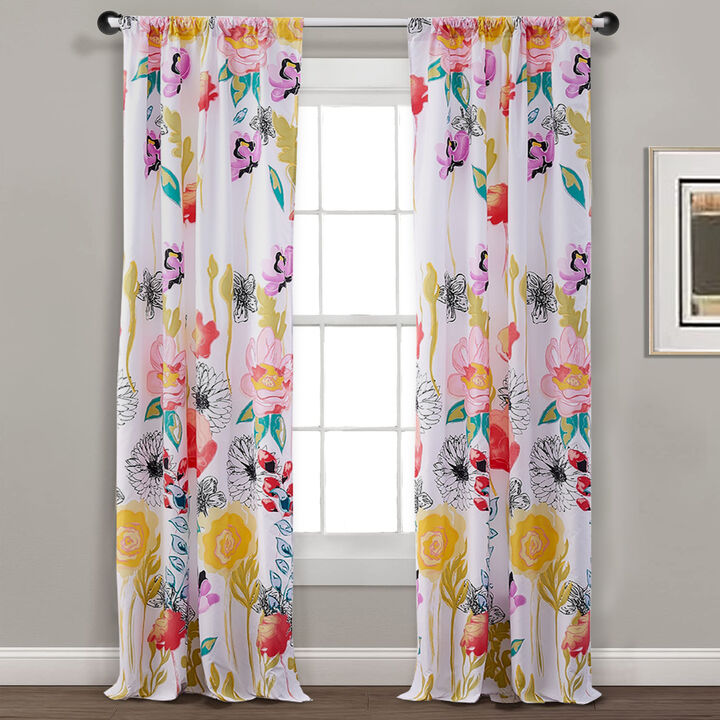 Minsk 84 Inch Window Panel Curtains, Bright Flower Patterns, Vibrant Colors - Benzara