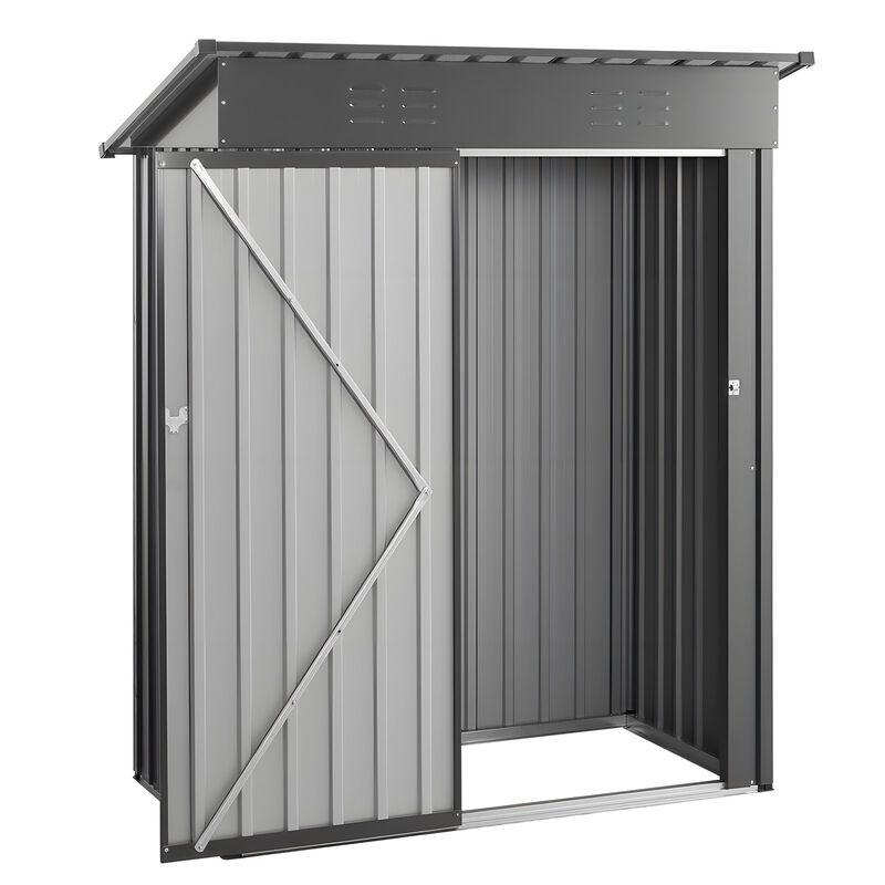 Outdoor Metal Storage Shed with Lockable Door, Sloped Roof for Garden, Patio & Backyard-Black image number 8