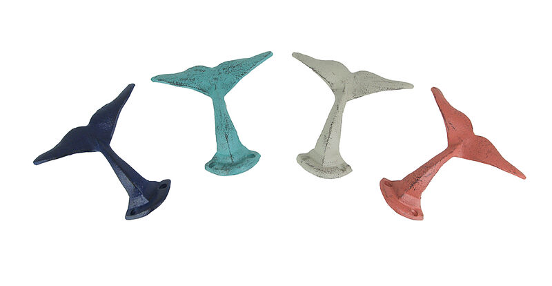 Set of 4 Cast Iron Whale Tail Wall Hooks Nautical Decorative Towel or Coat Hanging Beach House Coastal Accent Decor image number 0
