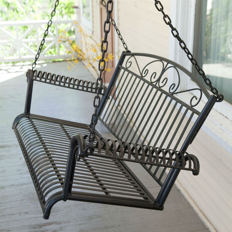 QuikFurn Wrought Iron Outdoor Patio 4-Ft Porch Swing in Black image number 5