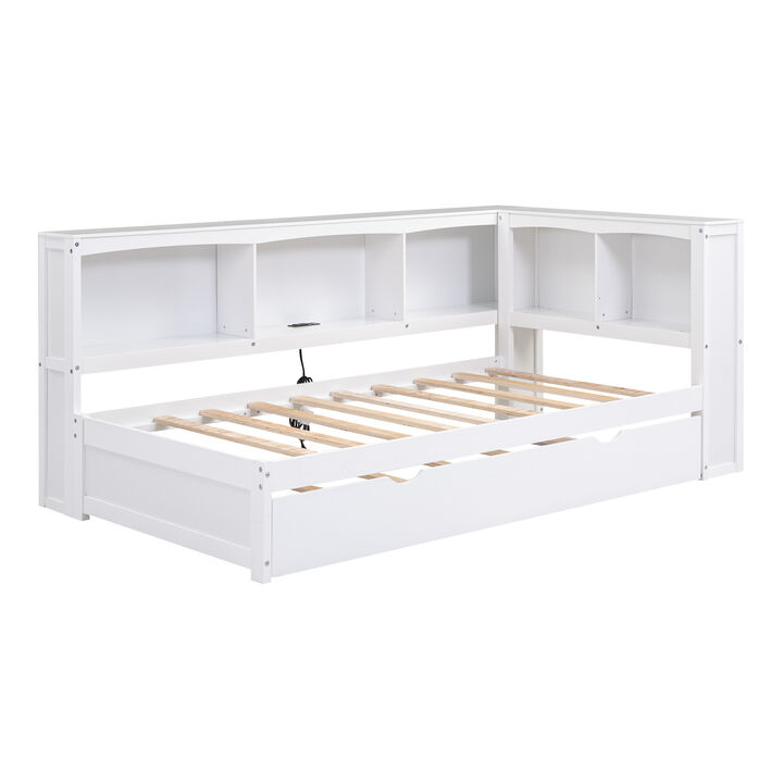Whisen Morden Design Twin Size Daybed with Trundle, Storage Cabinets and USB Ports