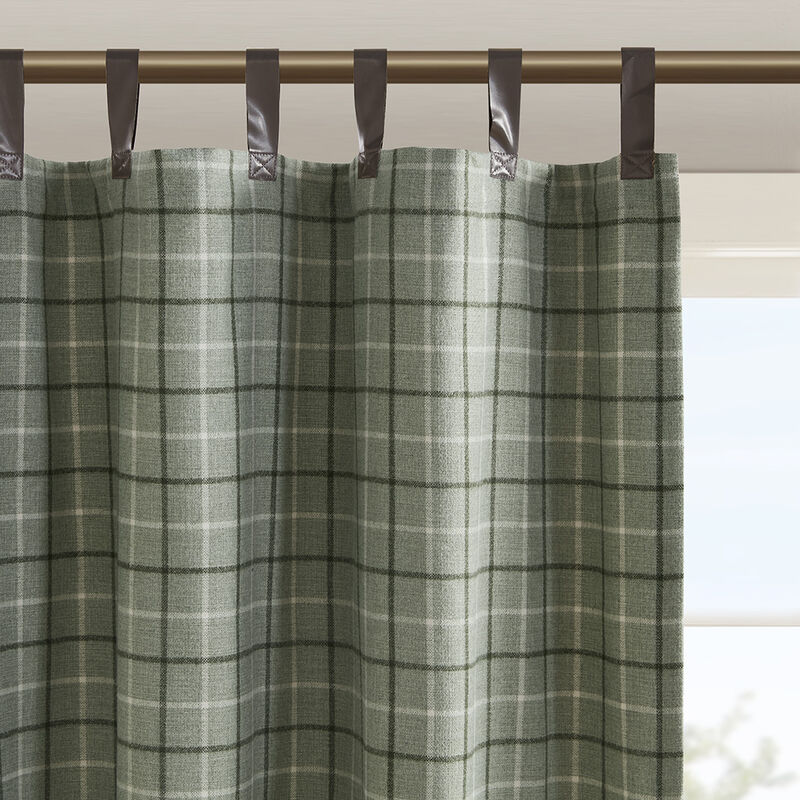 Gracie Mills Brianna Rustic Plaid Faux Leather Tab Top Curtain Panel
