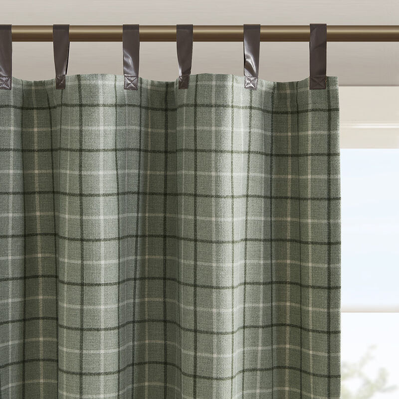 Gracie Mills Brianna Rustic Plaid Faux Leather Tab Top Curtain Panel image number 2