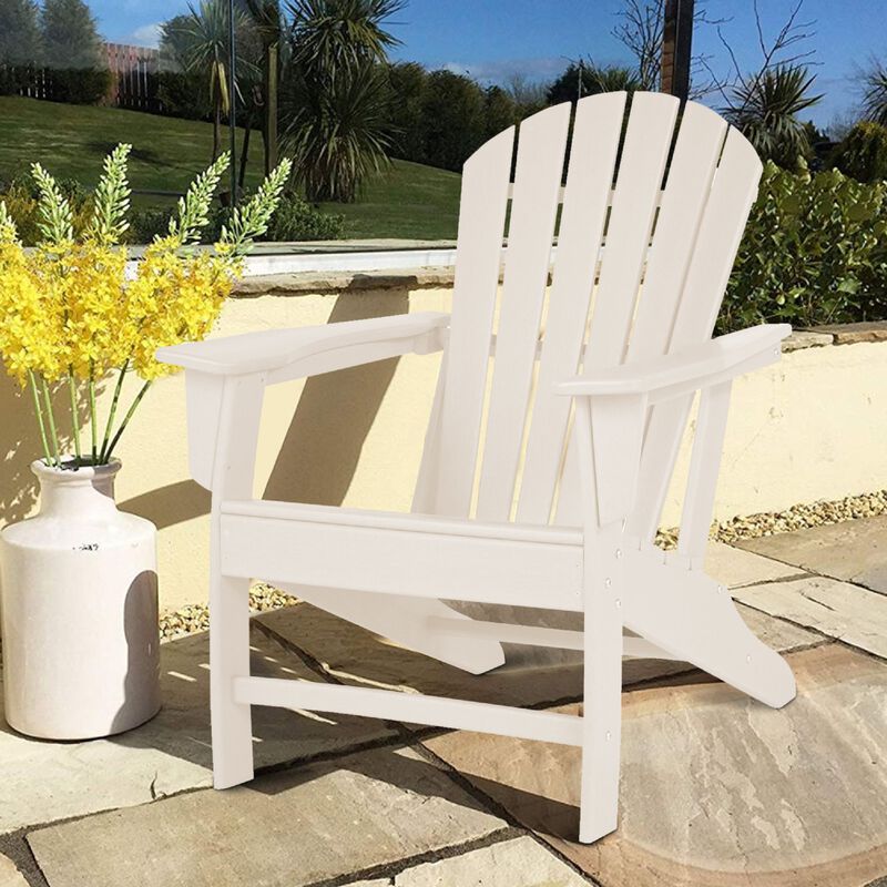 Contemporary Plastic Adirondack Chair with Slatted Back, White - Benzara