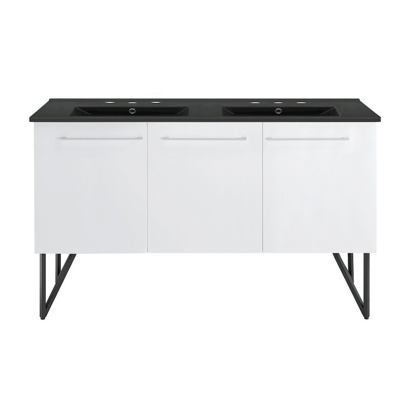 60 in. White, Double Basin Bathroom Vanity, Black, 3-Hole Sink Top image number 0