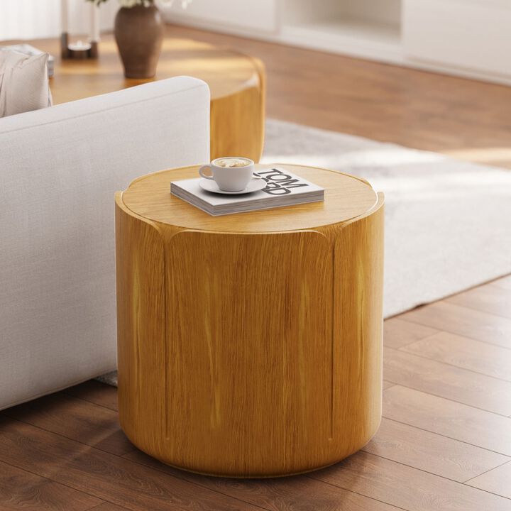 19.29"H Round Outdoor Indoor Side Table, Modern Wood Grain Patio Garden Stool, Sturdy Waterproof