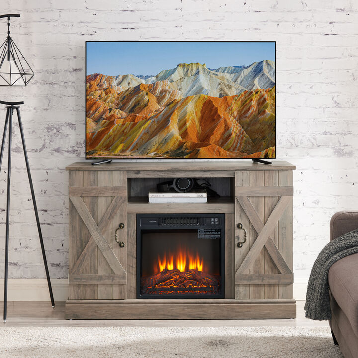 Streamdale Gray Wash Farmhouse TV Stand with Electric Fireplace