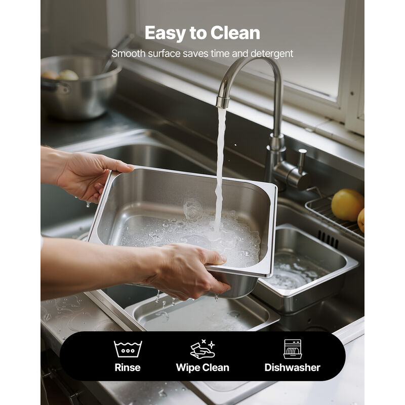 VEVOR 1/2 Size Hotel Pans Steam Table Pans 4 Inch Deep Stainless Steel 6 Pack