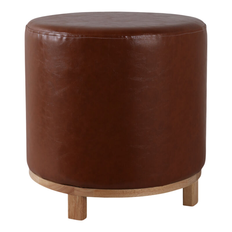 18x18" Faux Leather Ottoman With Wood Base, Brown image number 1