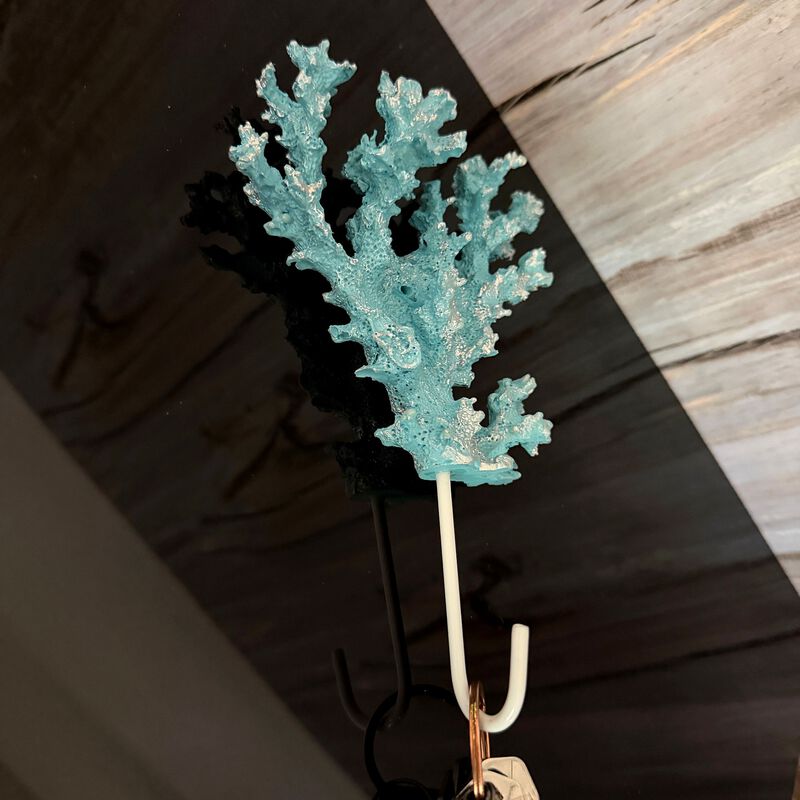 Decorative Coral Wall Hook Blue Silver 75 In Resin Metal Key Holder image number 6