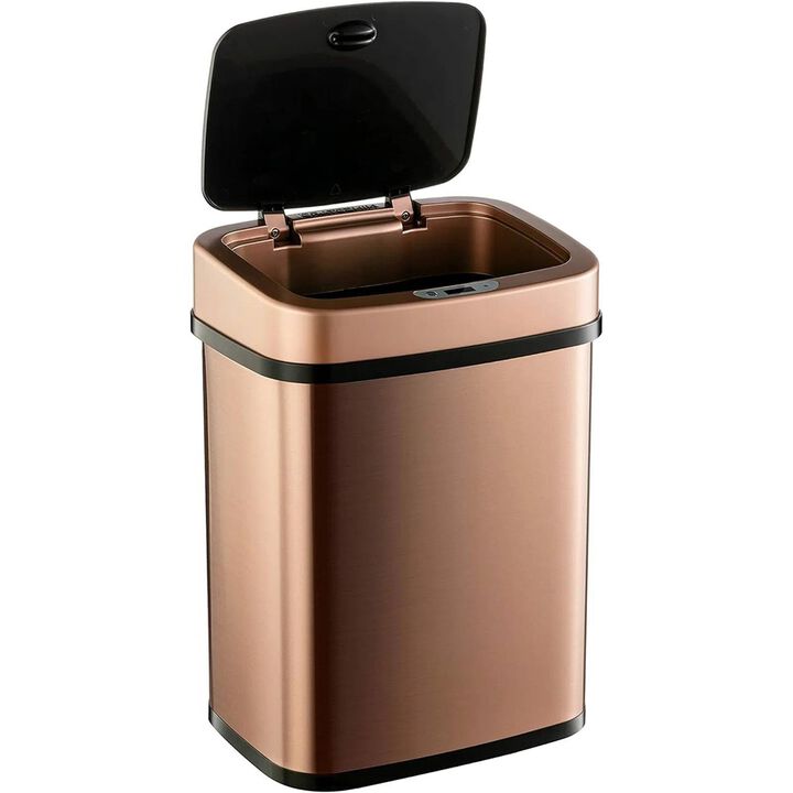 Hivvago 3 Gallon Copper Rose Gold Stainless Steel Trash Can with Motion Sensor Lid