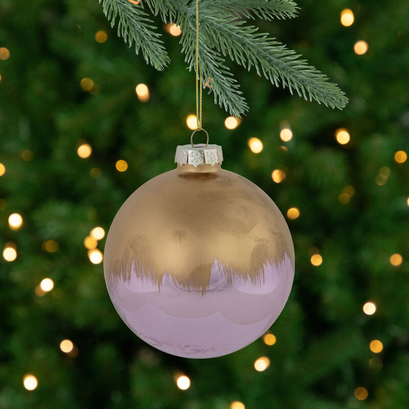 3.5" Brushed Matte Gold and Shiny Lavender Glass Ball Christmas Ornament image number 1