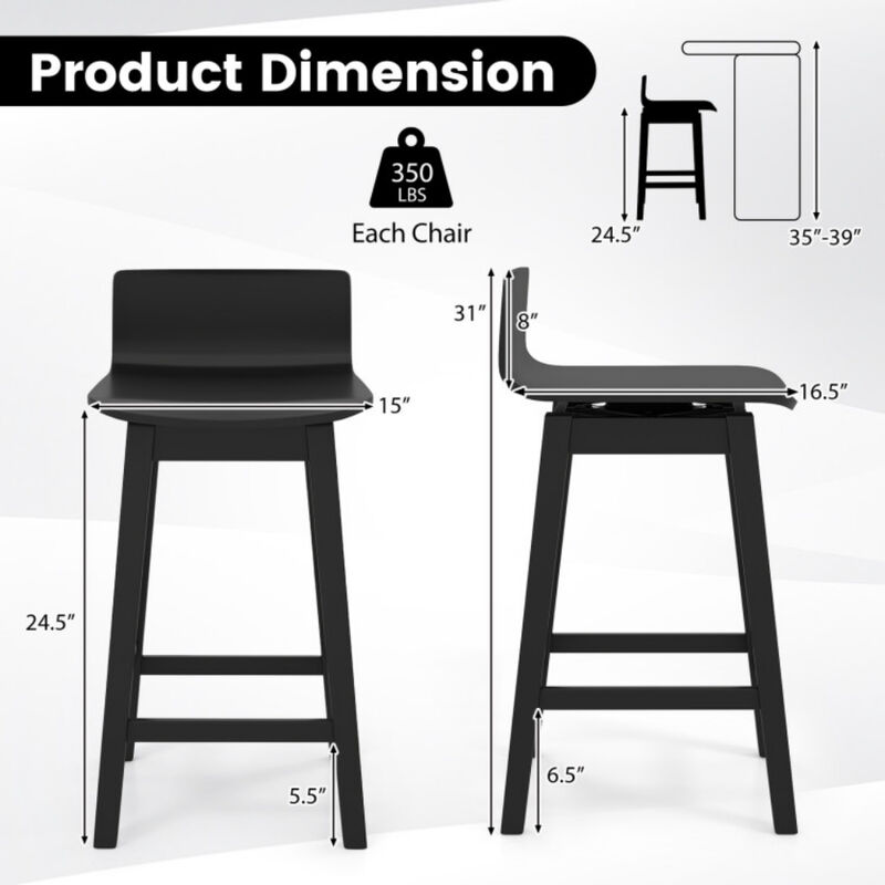 2-Piece Swivel Bar Stools with Low Back and Sturdy Rubber Wood Legs image number 2