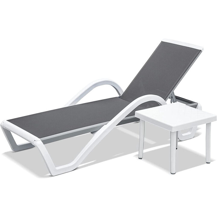 Patio Chaise Lounge Adjustable Aluminum Pool Lounge Chairs with Arm All Weather Pool Chairs for Outside, in-Pool, Lawn (Gray, 1 Lounge Chair+1 Plastic Table)