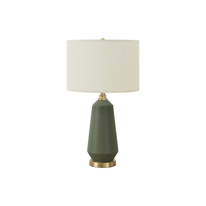 ="Lighting, 26""H, Table Lamp, Green Ceramic, Ivory / Cream Shade, Contemporary