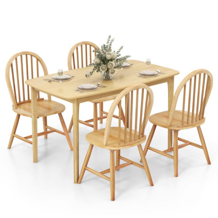 Hivvago 5 Pieces Wooden Dining Table Set with 4 Windsor Chairs