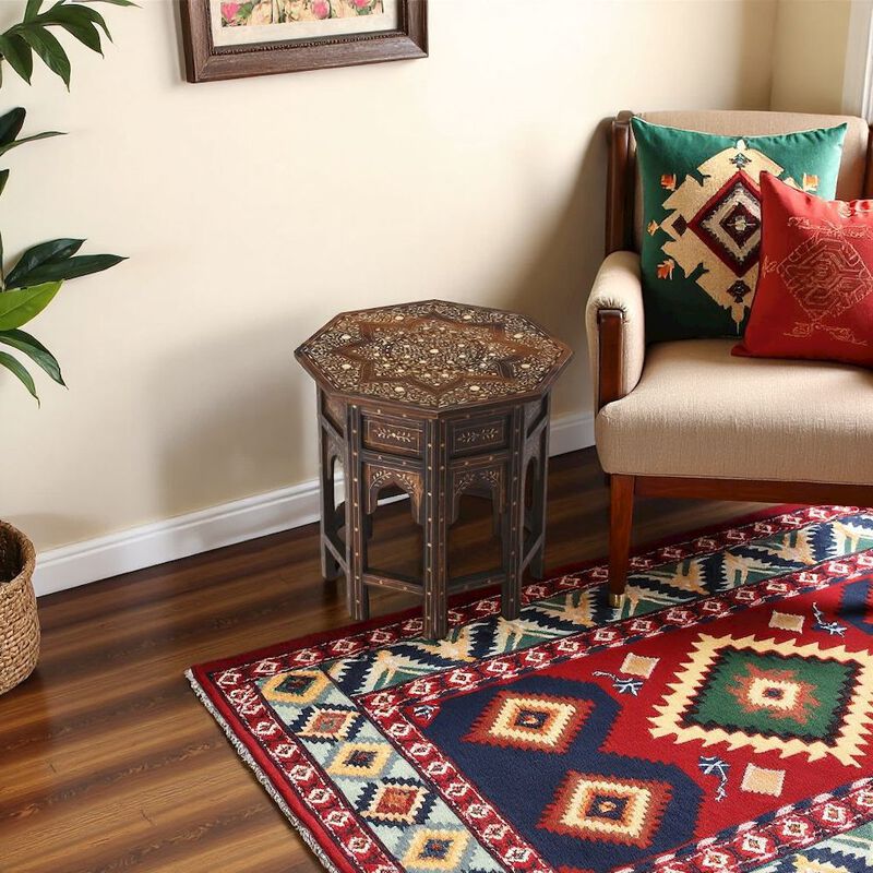 Starlight Canyon Home Vintage Side Table in Brown &ndash; Antique Side Table with Bone Inlay Design