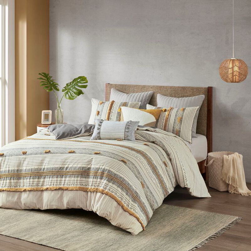Gracie Mills Belinda Serene Stripe 3-Piece Cotton Duvet Cover Set