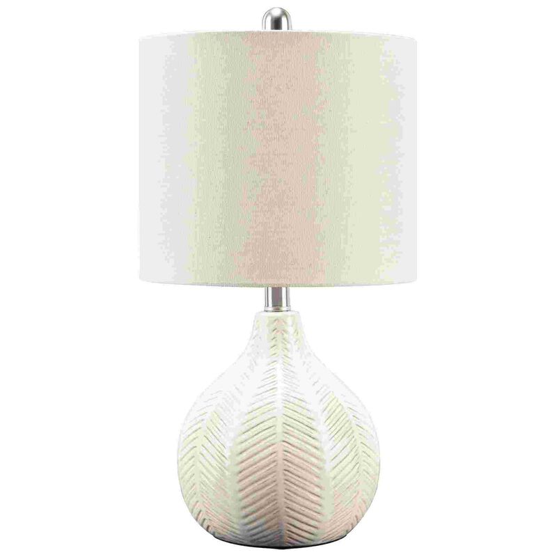 Table Lamp with Ceramic Herringbone Bellied Shape Base, White-Benzara image number 1