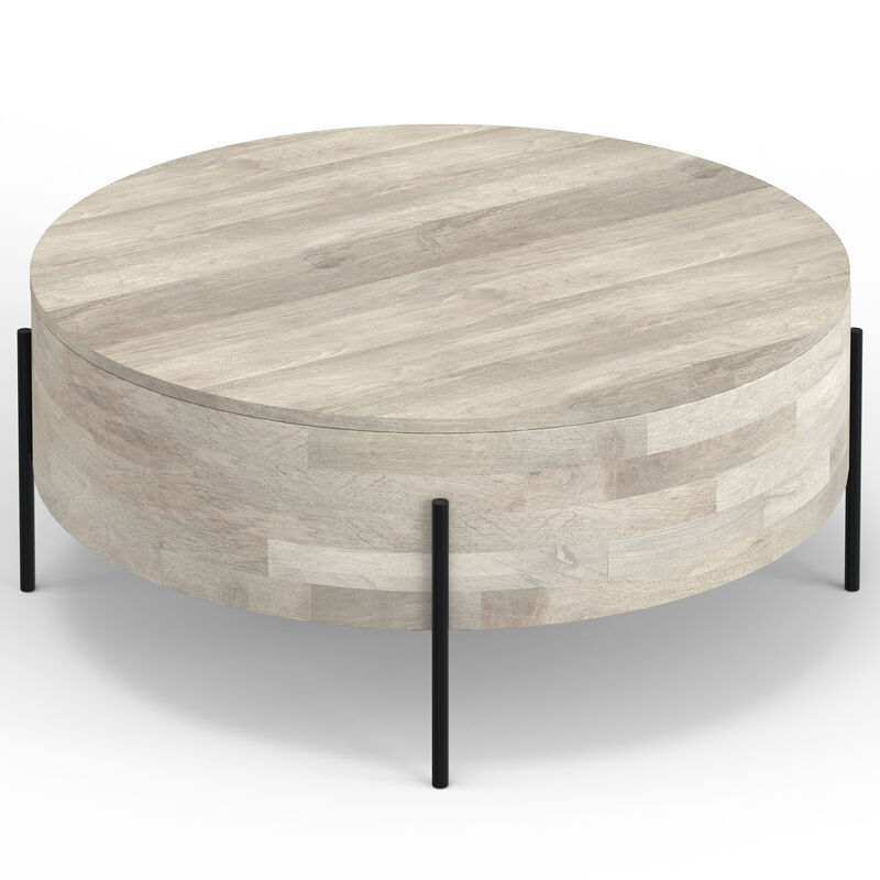 Rayburn SOLID MANGO WOOD 38 inch Wide Round Modern Urban Drum Coffee Table in White Wash image number 1