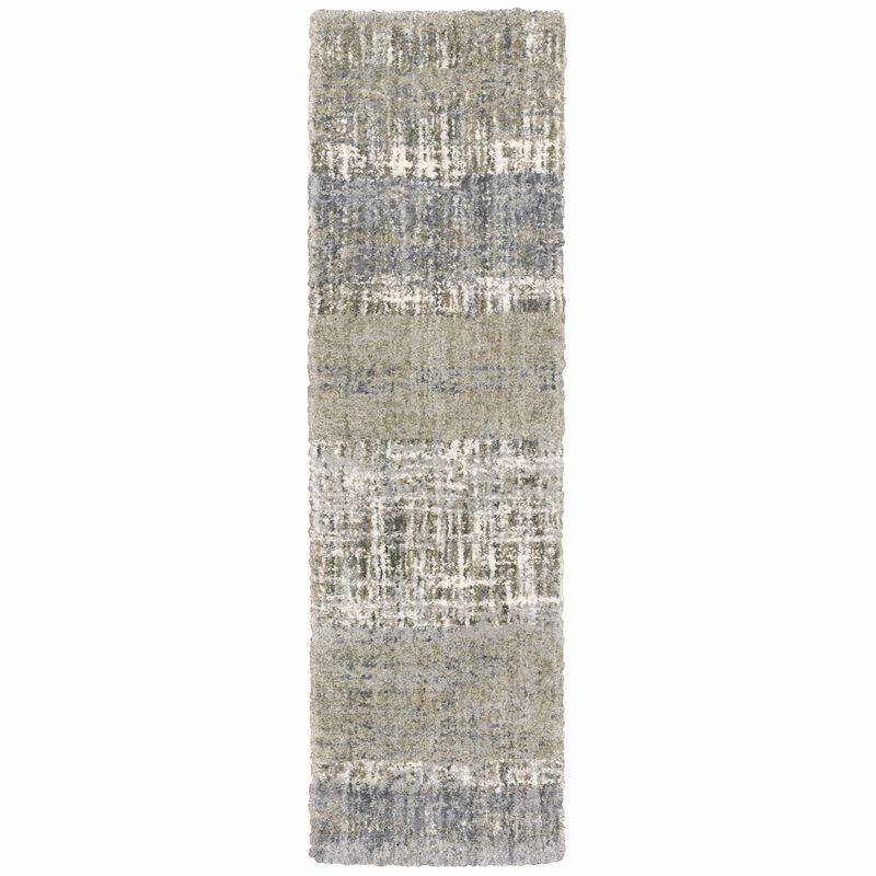 2'X8' Grey And Ivory Abstract Lines  Runner Rug