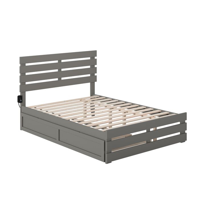 Oxford Full Bed with Footboard and USB Turbo Charger with Twin Trundle in Grey
