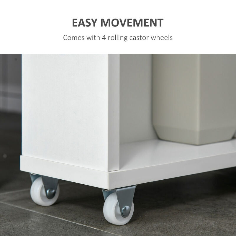 White Bathroom Helper: Slim Rolling Cabinet with Toilet Paper Holder