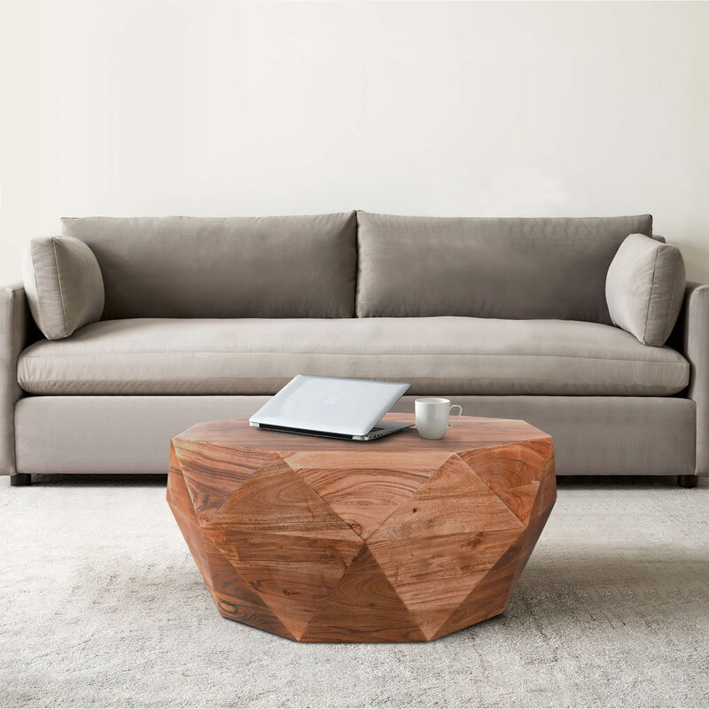 Bon 33 Inch Diamond Shape Acacia Wood Coffee Table With Smooth Top, Dark Brown
