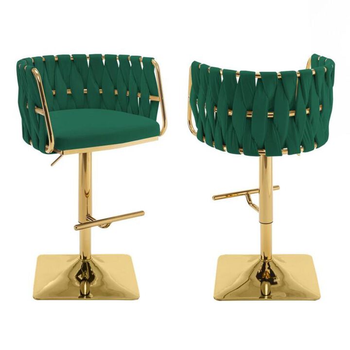 Best Quality Furniture Velvet Upholstered barstool in Emerald green and gold color base (SET OF 2)