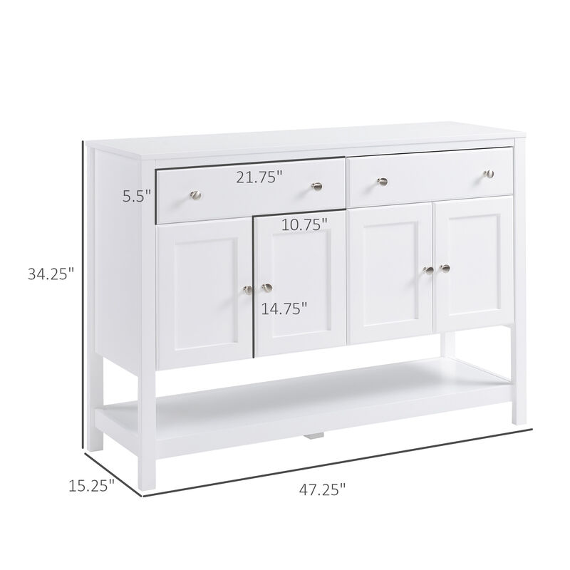 HOMCOM 47" Coffee Bar Cabinet, Sideboard Buffet Cabinet, Accent Kitchen Cabinet with Adjustable Shelves and Drawers for Living Room, White