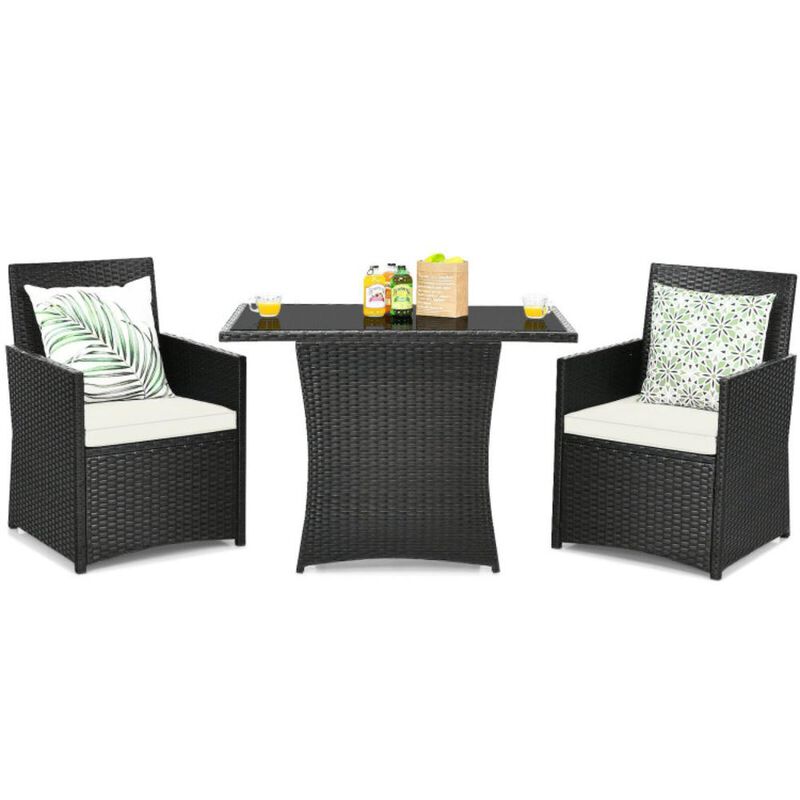 Hivvago 3 Pieces Patio Rattan Furniture Set with Cushion and Sofa Armrest