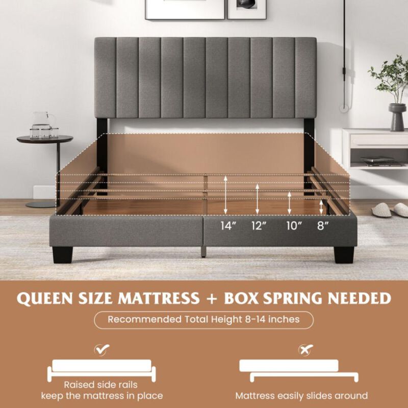 Hivvago Queen Size Upholstered Bed Frame with Vertical Channel Tufted Headboard