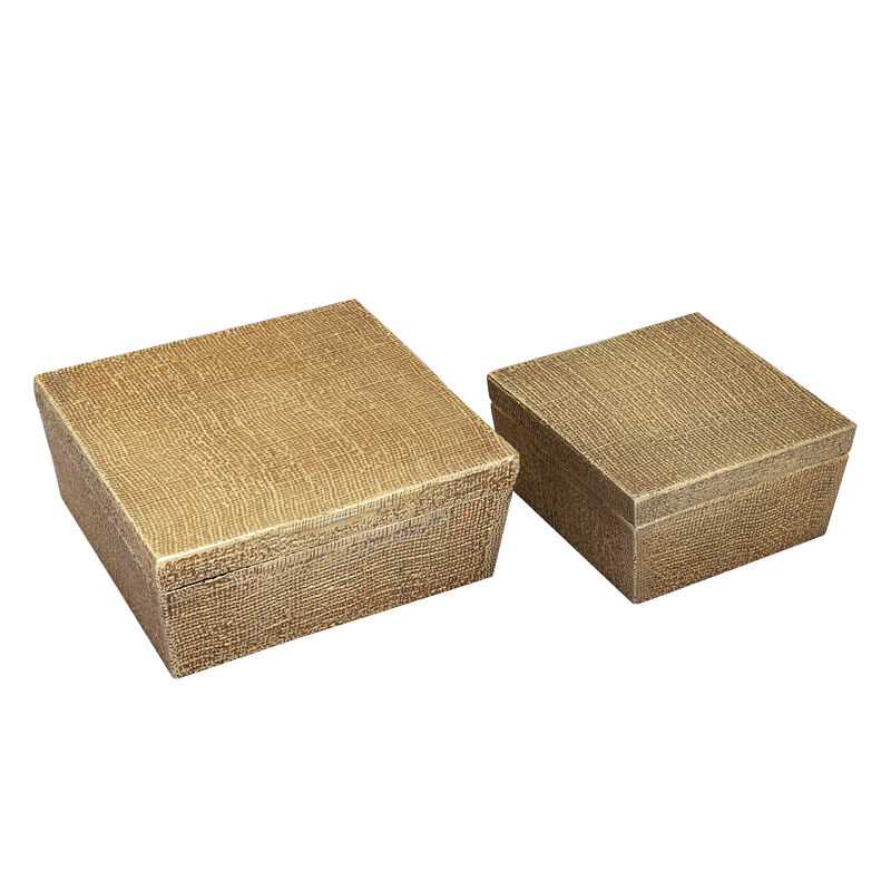 Square Linen Texture Box - Small Gold